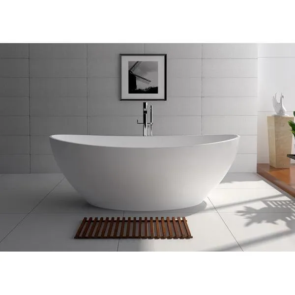 71 in. Stone Resin Flatbottom Freestanding Non-Whirlpool Bathtub in White Matt, photo 3 of 6