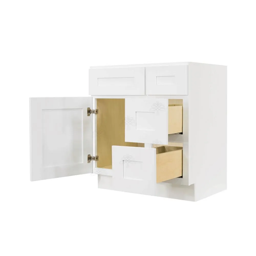 LIFEART CABINETRY Lancaster Shaker Assembled 30 in. W x 21 in. D x 32.5 in. H Bath Vanity Sink Base Cabinet with 2 Right Drawers in White, photo 3 of 22