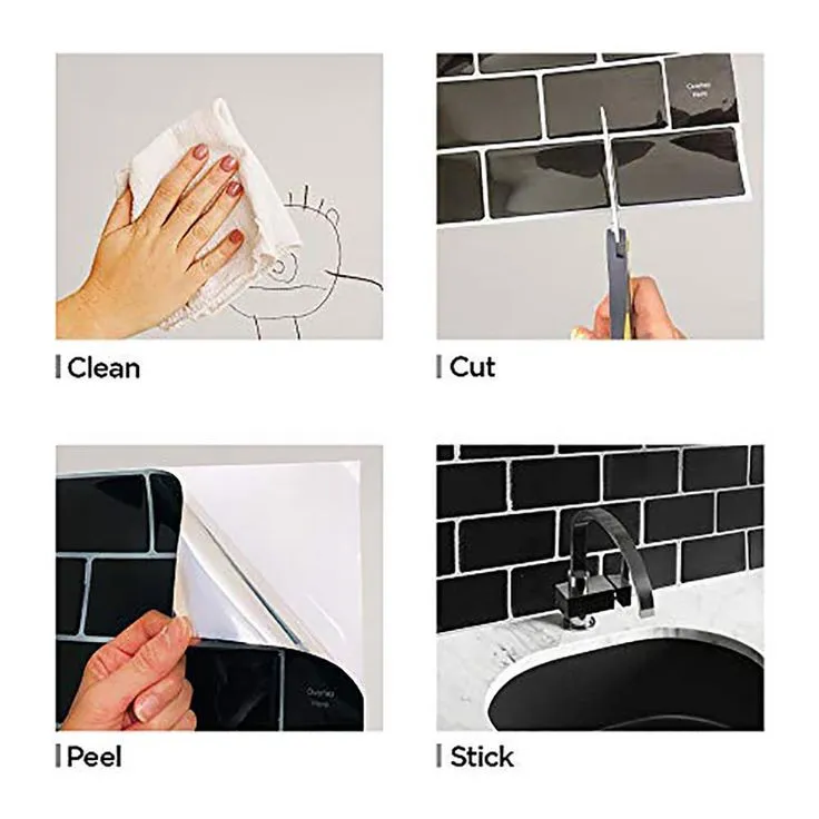 Subway Black 12 in. W x 12 in. H Peel and Stick Decorative Mosaic Wall Tile Backsplash (5 Tiles), photo 2 of 6