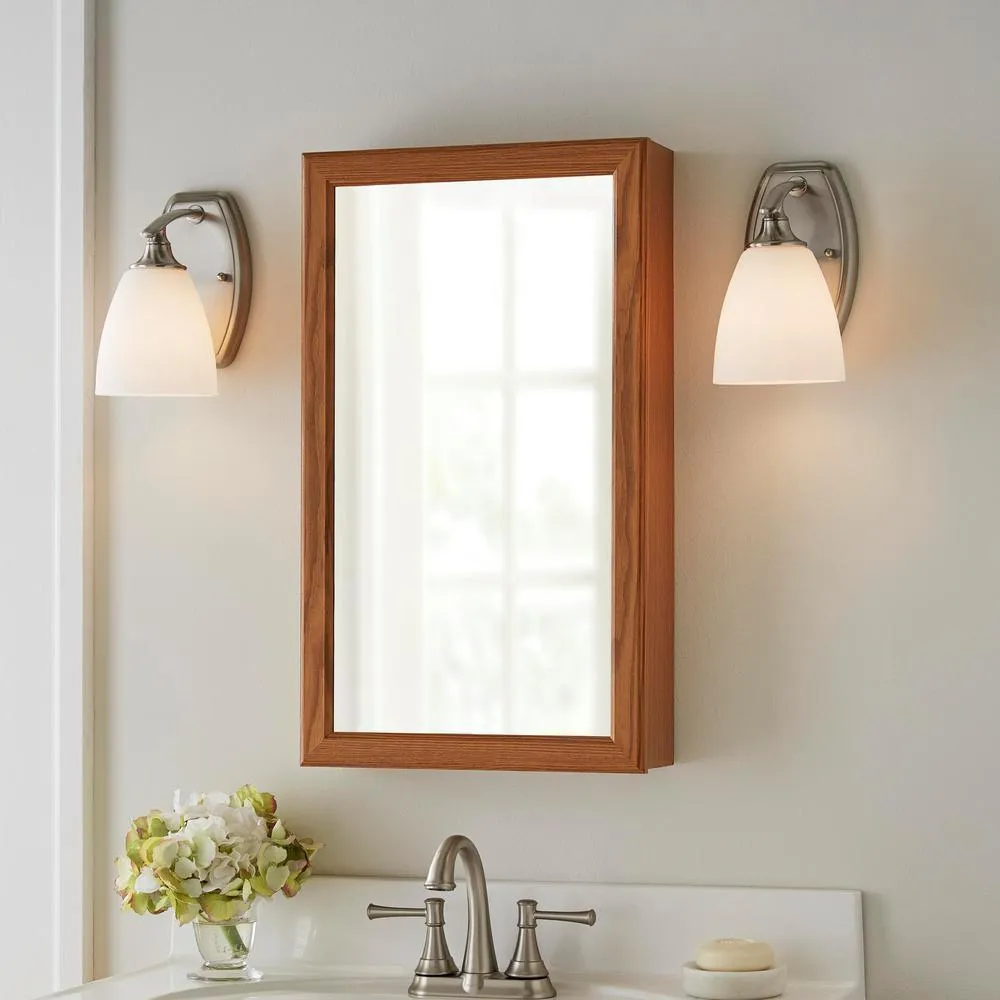 15-1/4 in. W x 26 in. H Framed Surface-Mount Bathroom Medicine Cabinet in Oak, photo 3 of 8