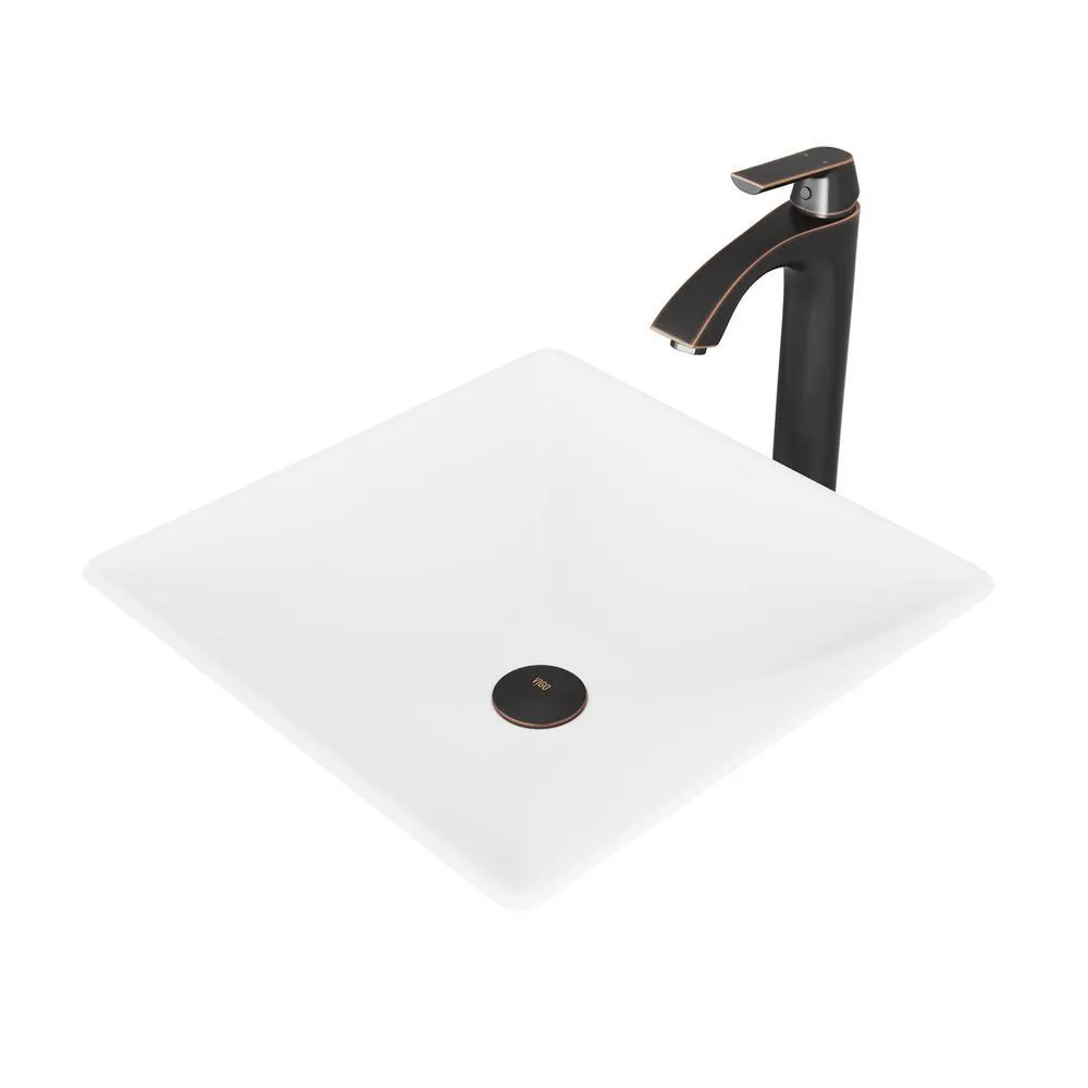 VIGO Hibiscus White Matte Stone Vessel Bathroom Sink and Linus Bathroom Vessel Faucet in Antique Rubbed Bronze w/ Pop up, photo 4 of 16