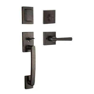 Prestige Spyglass Single Cylinder Venetian Bronze Door Handleset with Square Spyglass Door Lever feat SmartKey Security