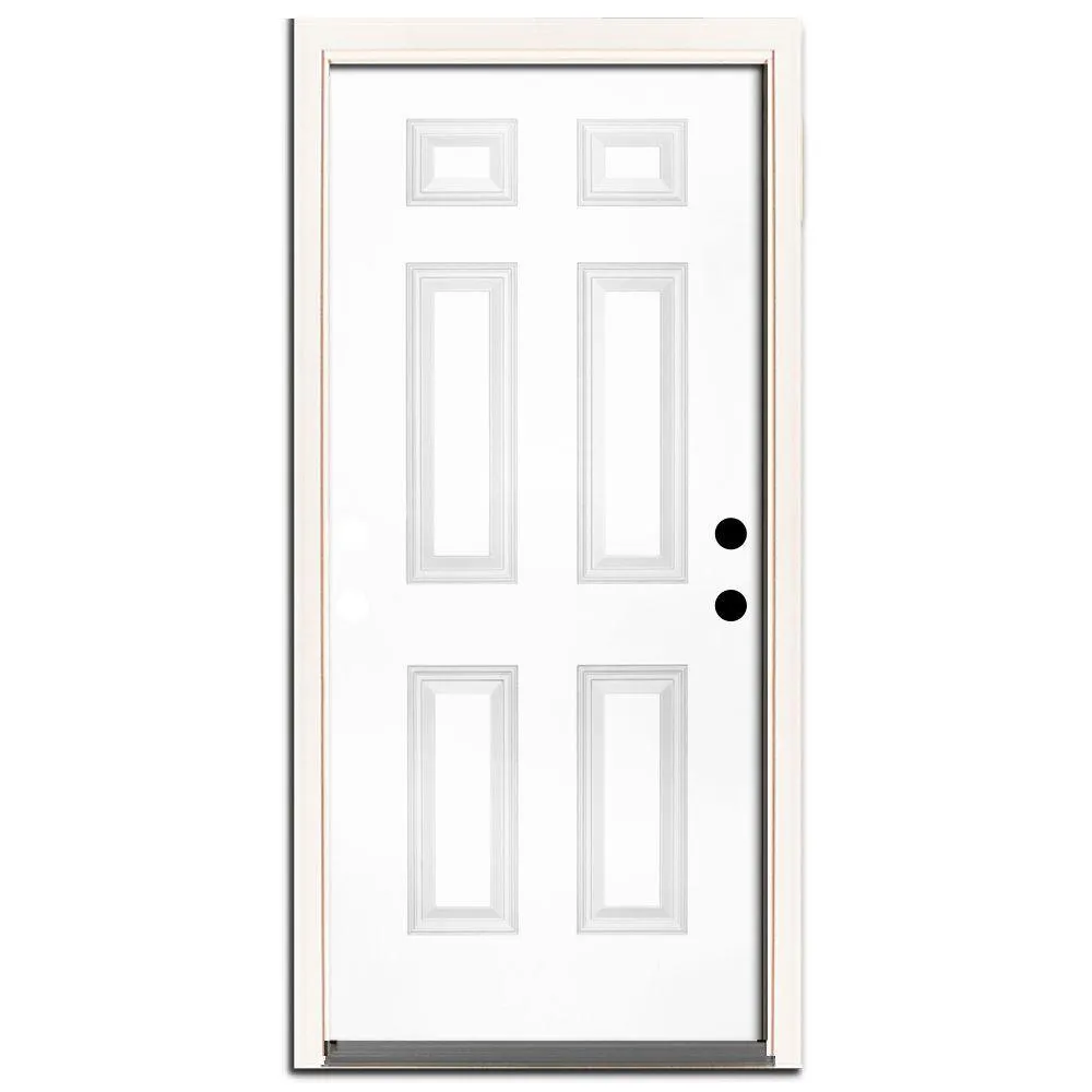 Steves & Sons 30 in. x 80 in. Premium 6-Panel Primed White Steel Prehung Front Door, Left-Hand Outswing, 4-9/16 in. Frame, photo 8 of 14