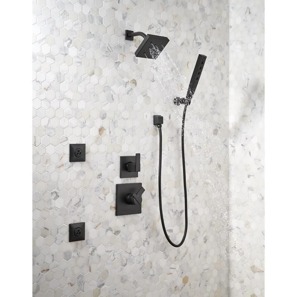 Zura 5-Spray 1.3 in. Single Wall Mount Handheld H2Okinetic Shower Head in Matte Black, photo 9 of 14