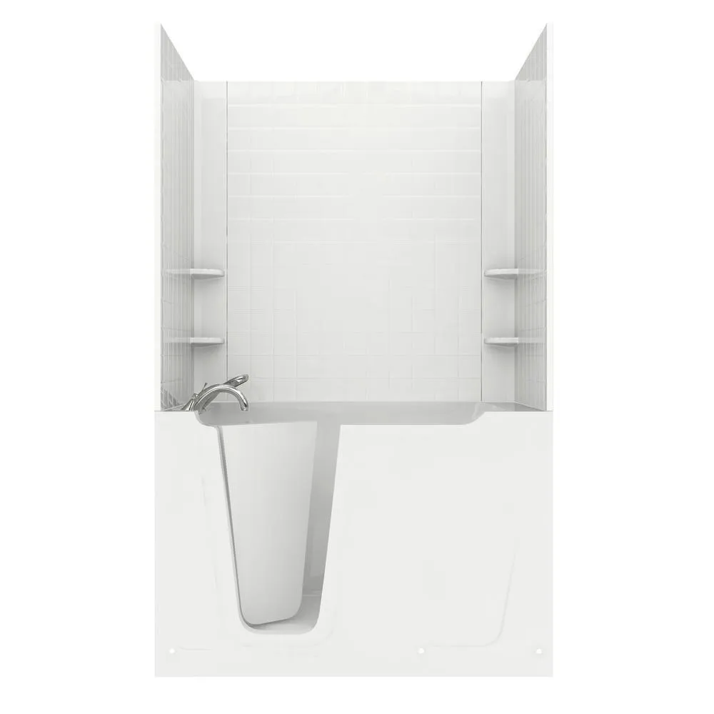Rampart Nova Heated 5 ft. Walk-in Whirlpool Bathtub with 6 in. Tile Easy Up Adhesive Wall Surround in Biscuit, photo 30 of 33