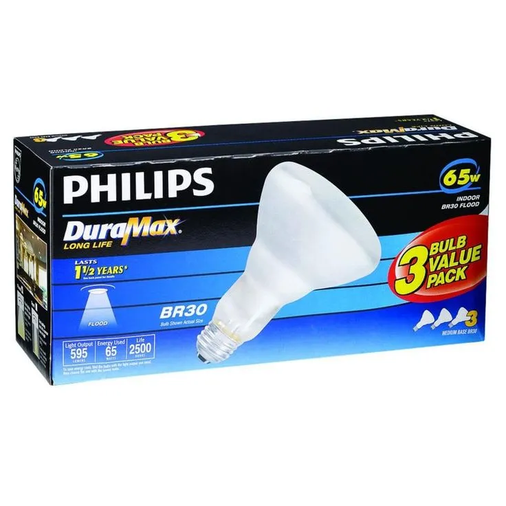 Philips 65-Watt BR30 Incandescent DuraMax Dimmable Flood Light Bulb (3-Pack), photo 3 of 7