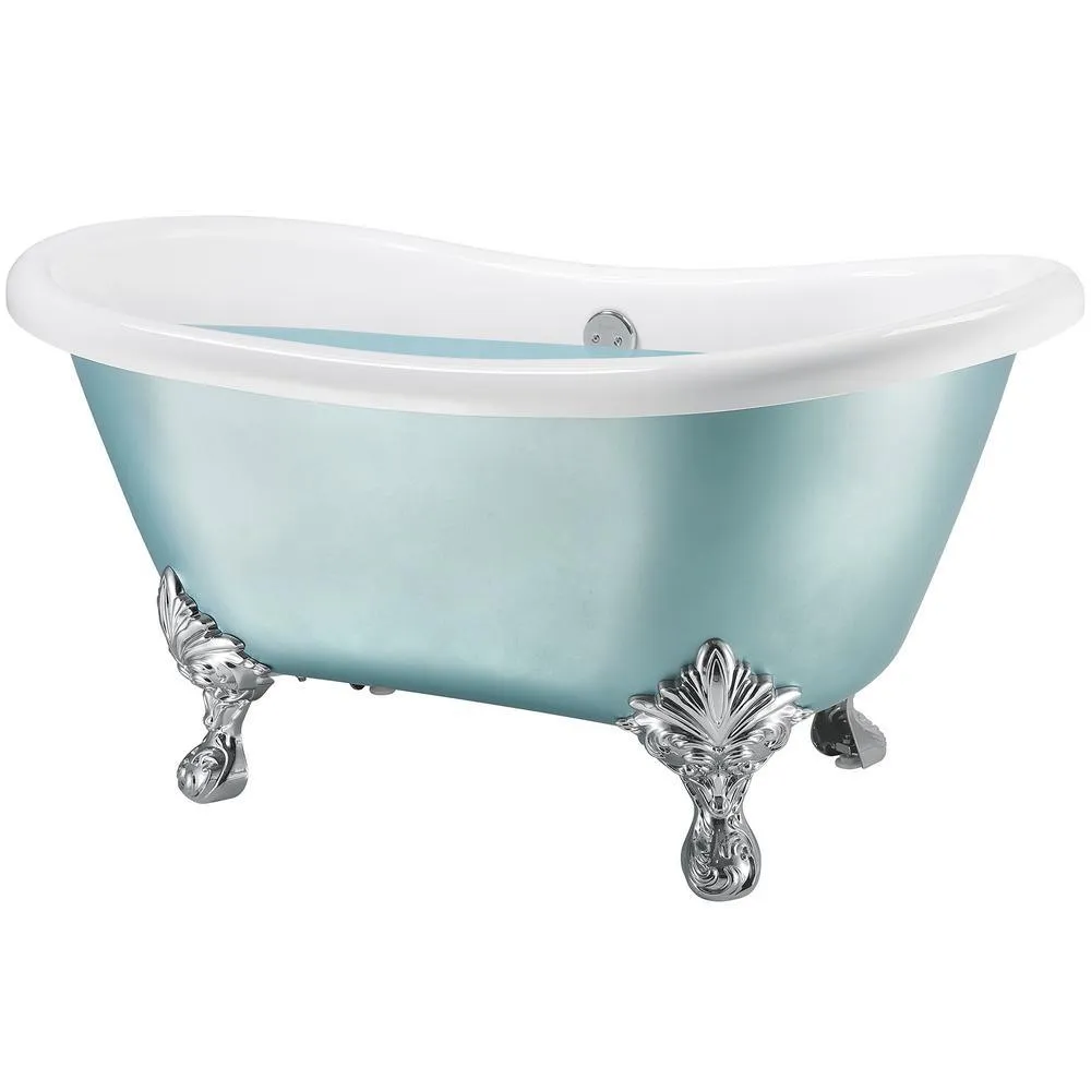59 in. Fiberglass Double Slipper Clawfoot Non-Whirlpool Bathtub in Matte Lichen Green, photo 4 of 11