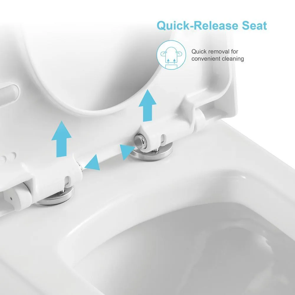 HOROW 1-Piece Dual Flush 1.2 GPF/0.8 GPF Elongated High Efficiency Skirted Toilet All-in-One Toilet in White Seat Included, photo 9 of 9