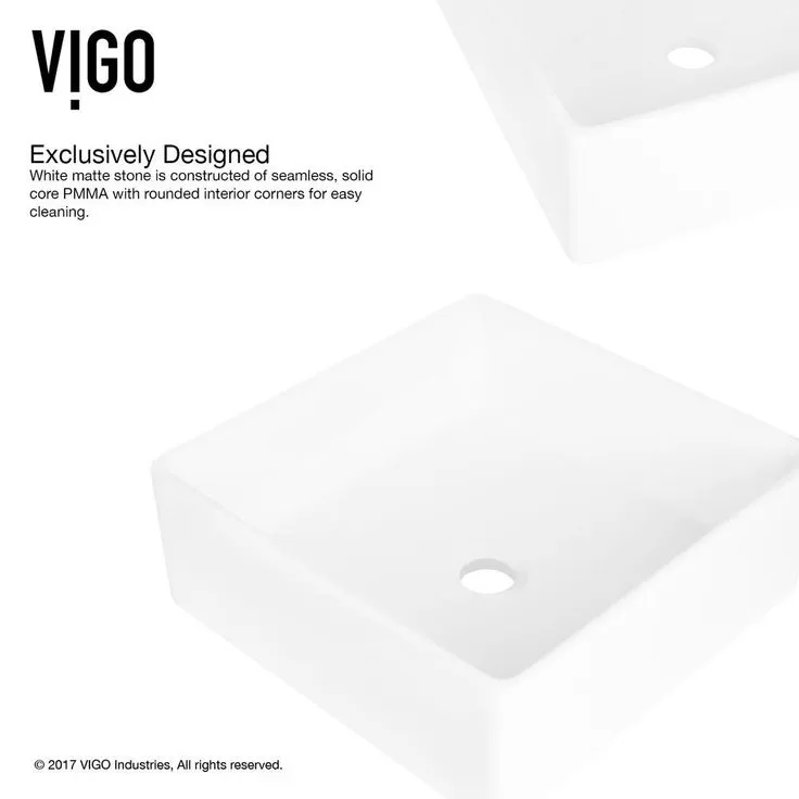 VIGO Dianthus Handmade Matte Stone Square Vessel Bathroom Sink in Matte White, photo 6 of 9