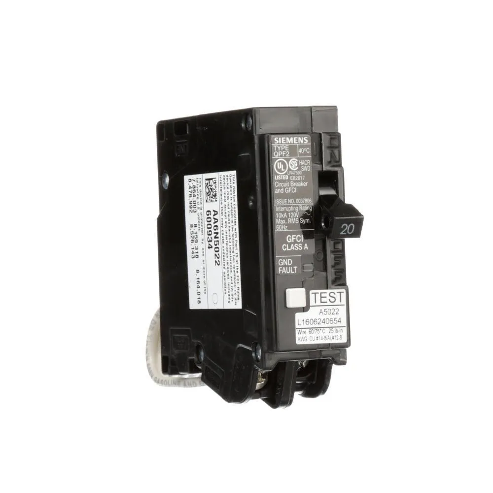 Siemens 20 Amp Single Pole Type QPF2 GFCI Circuit Breaker, photo 4 of 6