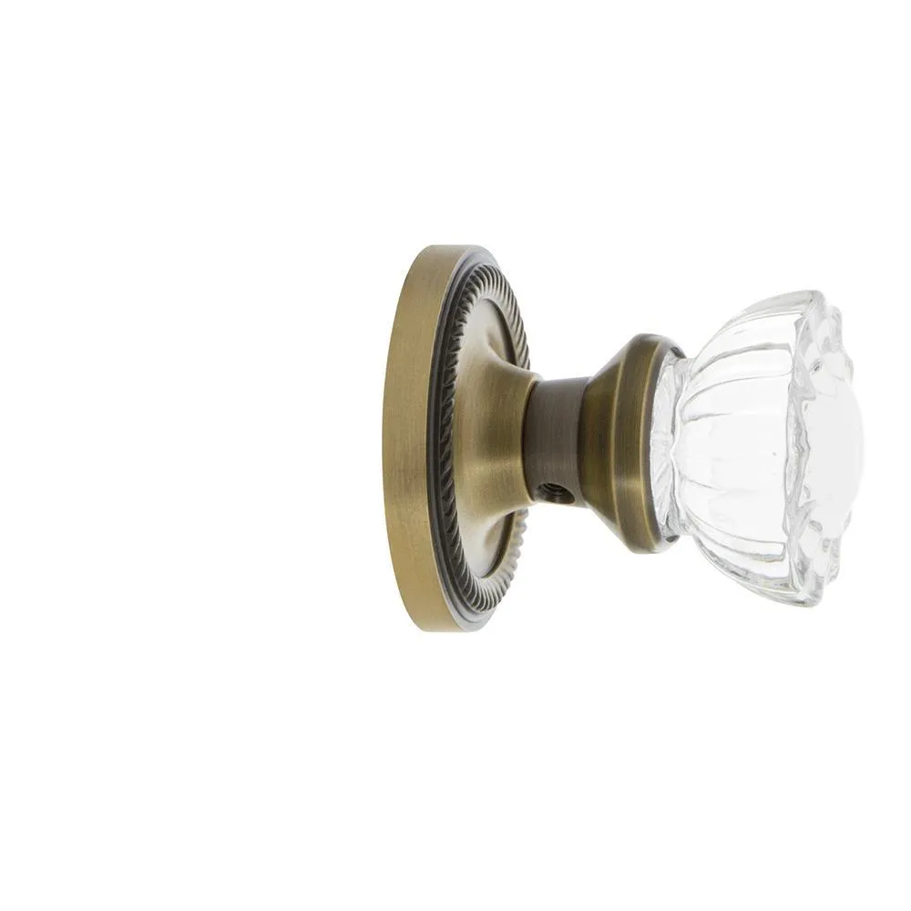 Rope Rosette 2-3/8 in. Backset Antique Brass Privacy Bed/Bath Crystal Glass Door Knob, photo 5 of 19