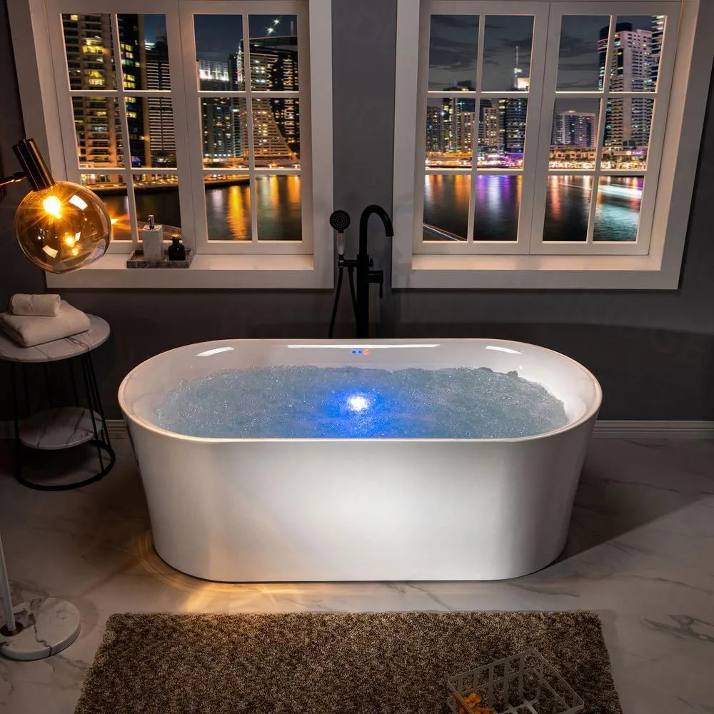 WOODBRIDGE Diana 67 in. Acrylic Freestanding Double-Ended Air Bath Bathtub with Drain & Overflow, White, photo 3 of 23