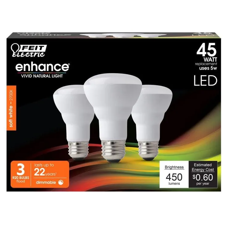 Feit Electric 45-Watt Equivalent R20 Dimmable CEC Title 24 Compliant LED ENERGY STAR 90+ CRI Flood Light Bulb, Soft White (12-Pack), photo 8 of 9