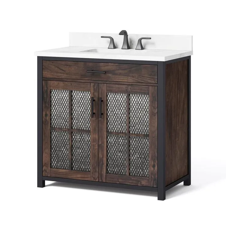 Drysdale 36 in. Wx 34.5 in. H Bath Vanity in Sable with Engineered Stone Vanity Top in Lgt Vein Carrera with White Basin, photo 3 of 10
