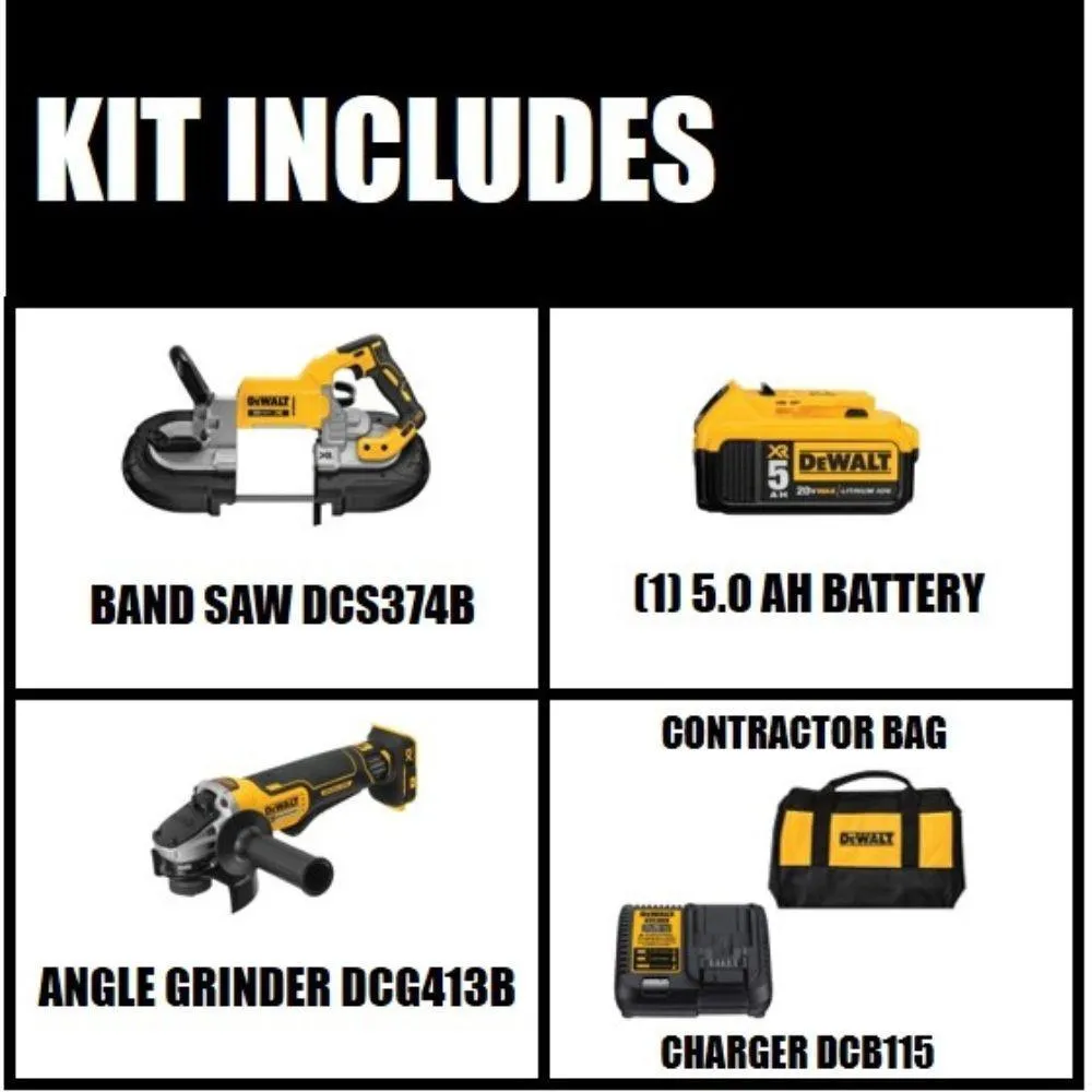 DEWALT 20-Volt MAX Li-Ion Cordless Band Saw (Tool-Only) with 4-1/2 in. Grinder (Tool-Only), Battery 5 Ah, Charger and Kit Bag, photo 2 of 14