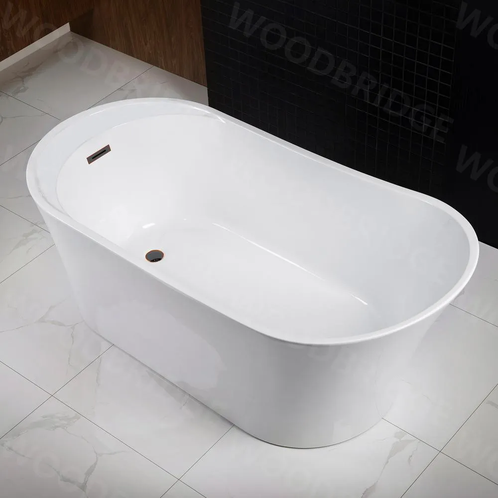 WOODBRIDGE Wayne 67 in. Acrylic Freestanding Single Slipper Soaking Bathtub with Drain and Overflow Included in White, photo 3 of 14