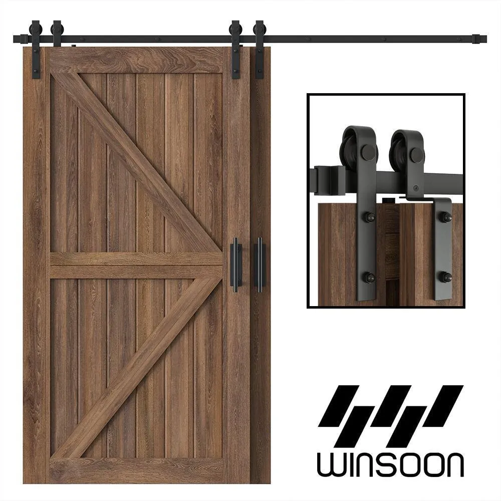 WINSOON 10 ft./120 in. Single Track Bypass Barn Door Hardware Double Doors Kit, Heavy-Duty Sliding 1-Track Antique Roller, photo 2 of 7