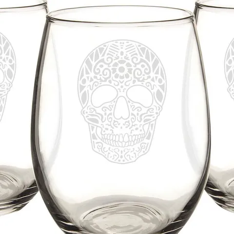 Sugar Skull 21 oz. Stemless Wine Glasses