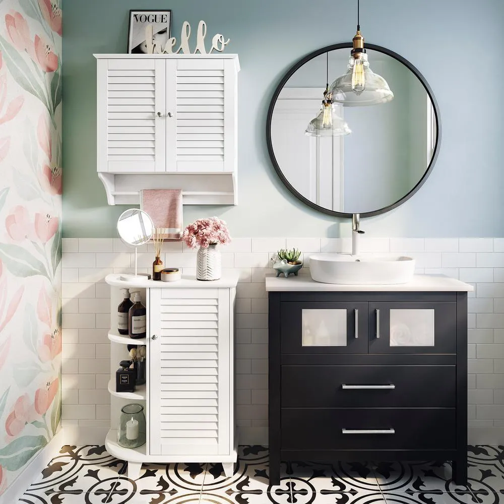 RiverRidge Ellsworth 23-5/8 in. W x 31-1/10 in. H Bathroom Linen Storage Floor Cabinet with Side Shelves in White, photo 6 of 9