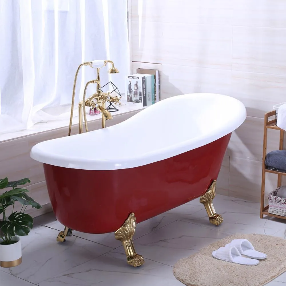 Laval 67 in. Acrylic Claw Foot Freestanding Bathtub in Red and White, photo 7 of 8