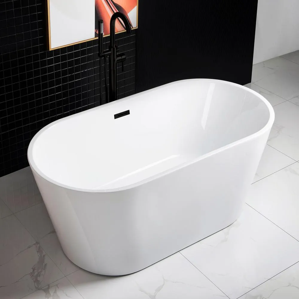 WOODBRIDGE Camden 59 in. Acrylic Freestanding Double-Ended Soaking Bathtub with Drain and Overflow, White, photo 3 of 9