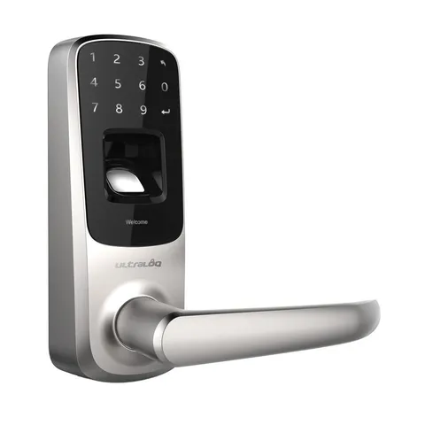 Satin Nickel Bluetooth Enabled Fingerprint and Touchscreen Smart Door Lock