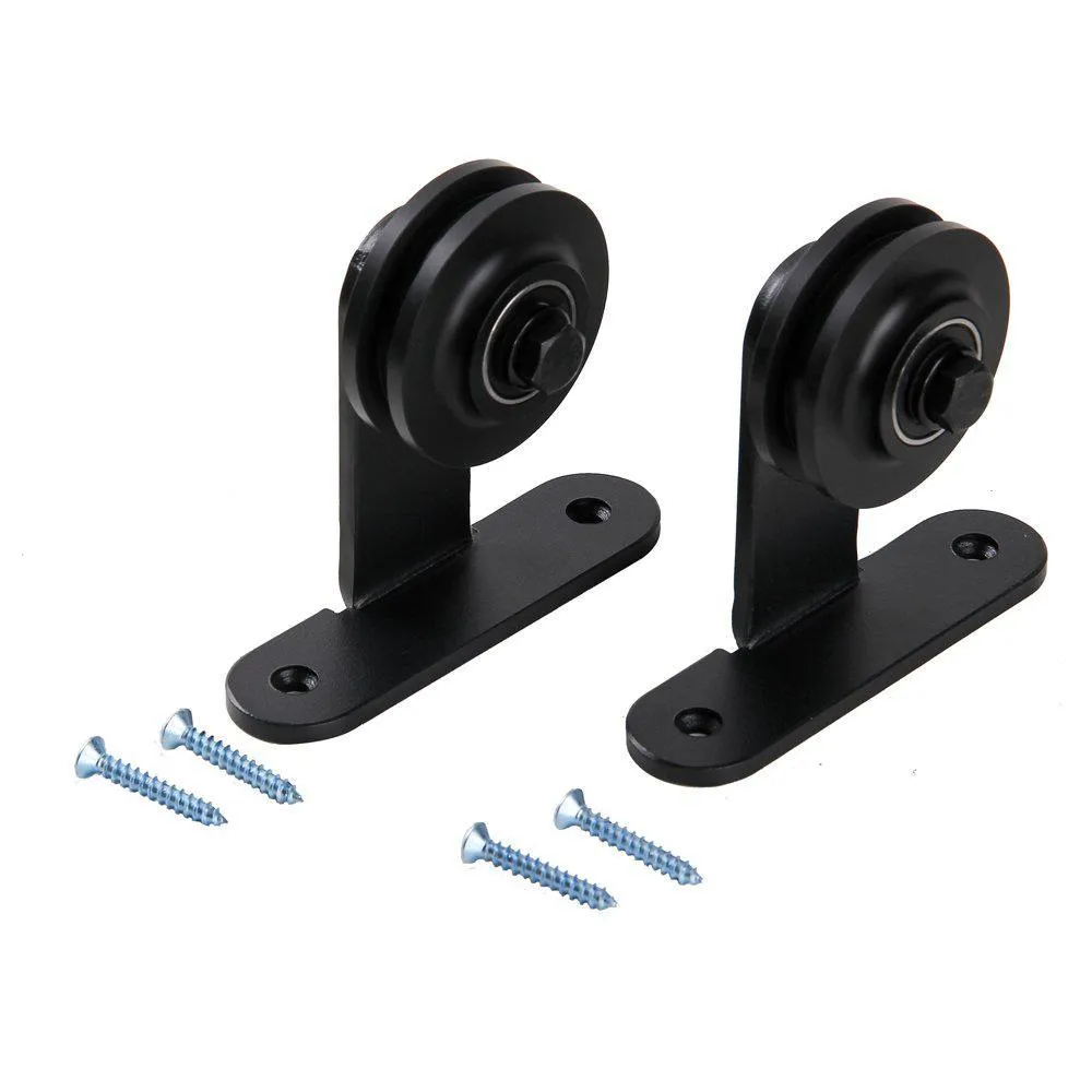WINSOON 9 ft. /108 in. Top Mount Sliding Barn Door Hardware Track Kit for Single Door with Non-Routed Floor Guide Frosted Black, photo 4 of 7