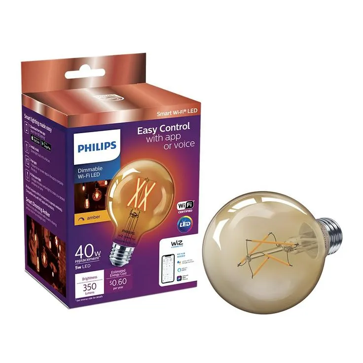 Philips Amber G25 LED 40-Watt Equivalent Dimmable Smart Wi-Fi Wiz Connected Wireless Light Bulb (4-Pack), photo 4 of 4