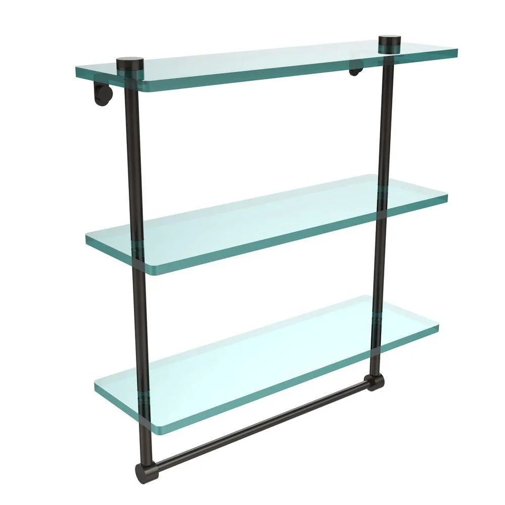 Allied Brass 16 in. L x 18 in. H x 5 in. W 3-Tier Clear Glass Bathroom Shelf with Towel Bar in Antique Bronze, photo 8 of 14