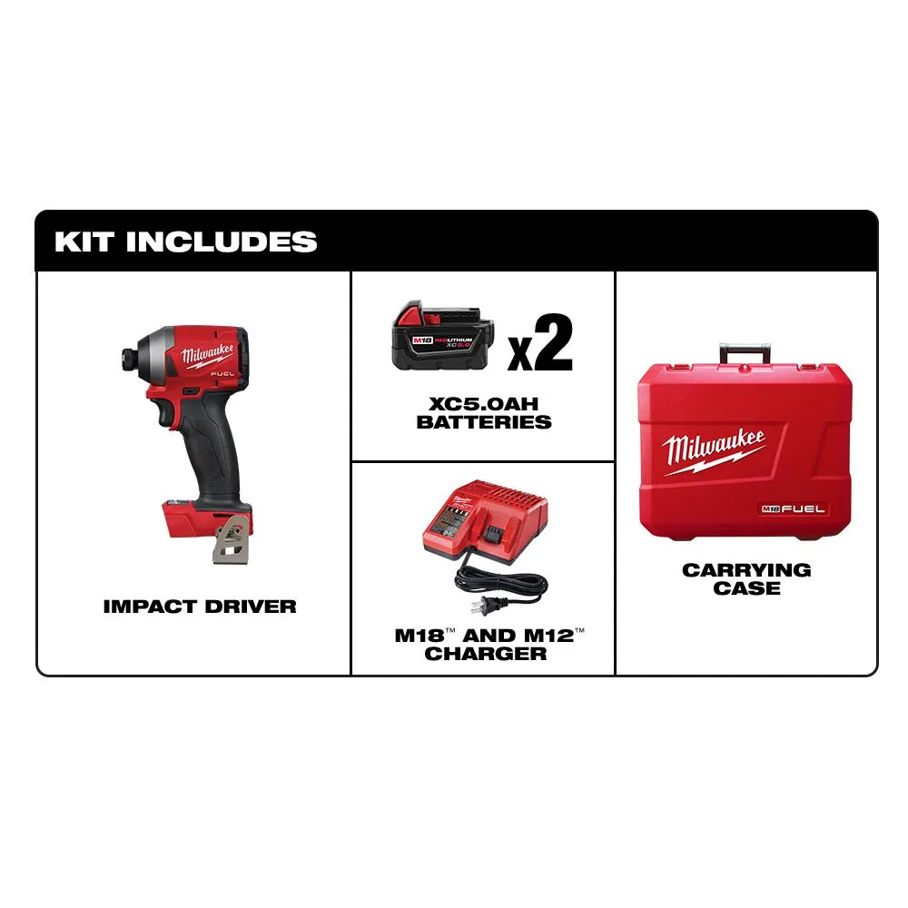 M18 FUEL 18-Volt Lithium-Ion Brushless Cordless 1/4 in. Hex Impact Driver Kit with Two 5.0Ah Batteries Charger Hard Case, photo 2 of 12