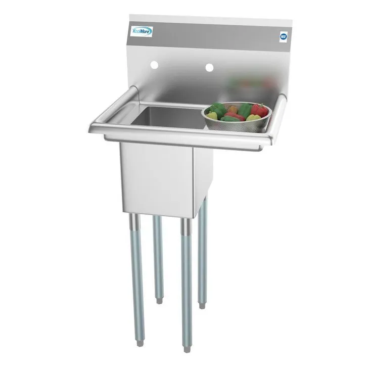 Freestanding Stainless Steel 23 in. 2-Hole 1-Compartment Commercial Kitchen Sink with Right Drainboard, photo 7 of 8