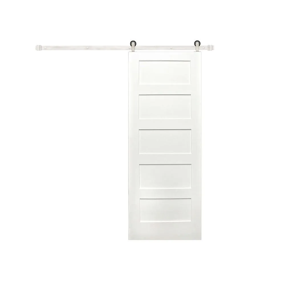 Pacific Entries 30 in. x 80 in. 5-Panel Unfinished Prime Solid Pine Wood Interior Sliding Barn Door with Oil Rubbed Bronze Hardware Kit, photo 4 of 5