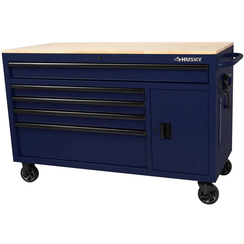 56 in. W x 24.5 in. D 5-Drawer 1-Door Tool Chest Mobile Workbench with Solid Wood Top in Matte Gray, photo 15 of 20