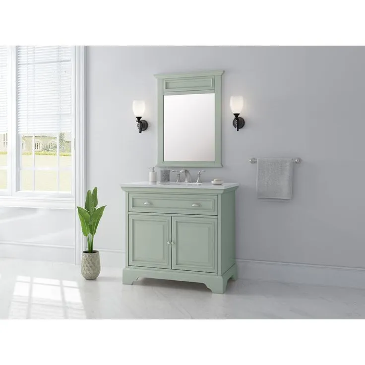 Sadie 38 in. W x 21.5 in. D Vanity in Antique Light Cyan with Marble Vanity Top in Natural White with White Sinks, photo 4 of 7