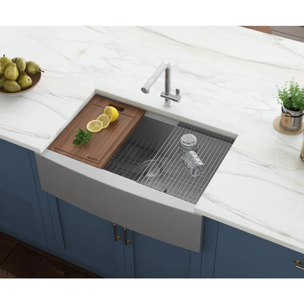 Apron-Front Stainless Steel 36 in. 16-Gauge Workstation Single Bowl Farmhouse Kitchen Sink, photo 9 of 13