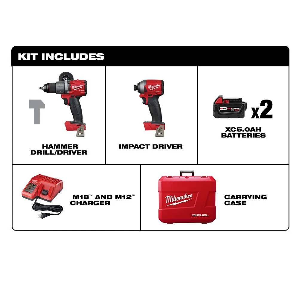 M18 FUEL 18-Volt Lithium-Ion Brushless Cordless Hammer Drill and Impact Driver Combo Kit (2-Tool) with Two 5Ah Batteries, photo 2 of 34