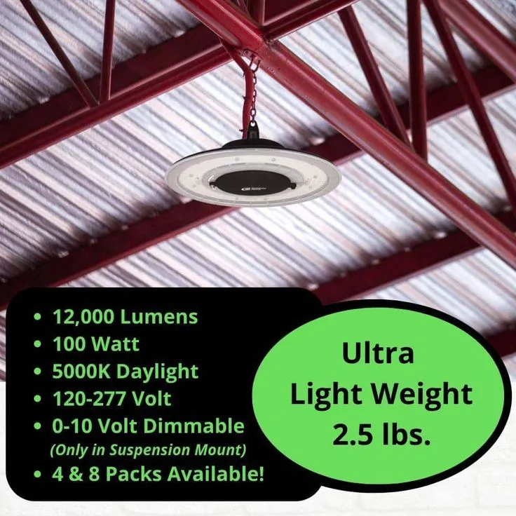 Commercial Electric 12 in. 12000 Lumens 100-Watt Lightweight Round Integrated LED High Bay Light 120-277V Mounting Options Dimmable, photo 7 of 11