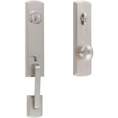 Carre Satin Nickel 1-Piece Dummy Door Handleset with D Grip and Portofino Lever
