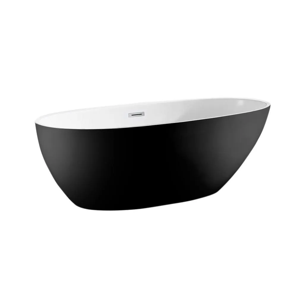 Layla 67 in. Acrylic Classic Flatbottom Non-Whirlpool Freestanding Oval Bathtub in White, photo 5 of 6