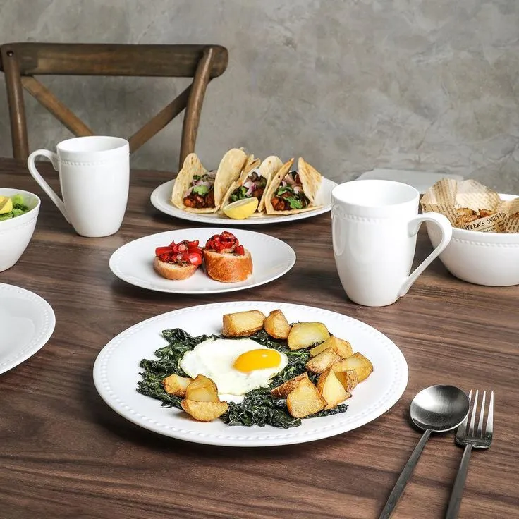 Stone Lain 32 Piece Dinnerware Set, Round Dot Design, White Bone China Sets, photo 6 of 8