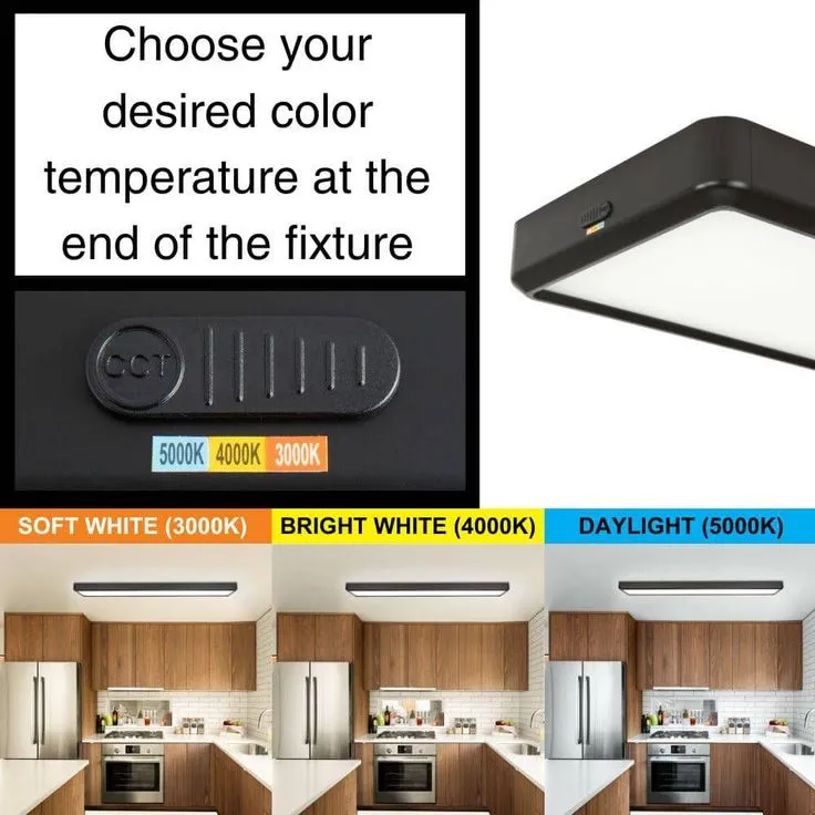 Commercial Electric 4 ft. x 10 in. Deco Matte Black Back-Lit Flat Panel LED Flush Mount 4000 Lumens 3000K 4000K 5000K Dimmable, photo 9 of 10
