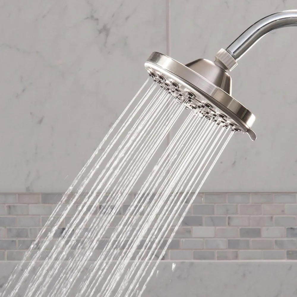 6-Spray 6 in. Single Wall Mount Low Flow Fixed Rain Shower Head in Brushed Nickel, photo 2 of 9