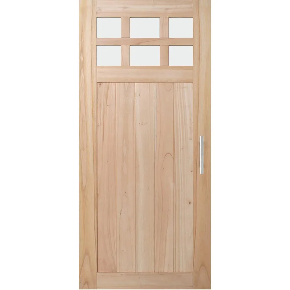 JELD-WEN 36 in. x 80 in. DesignGlide Farmhouse Unfinished Solid Wood 6-Lite Obscure Glass Sliding Barn Door & Black Hardware Kit, photo 7 of 10