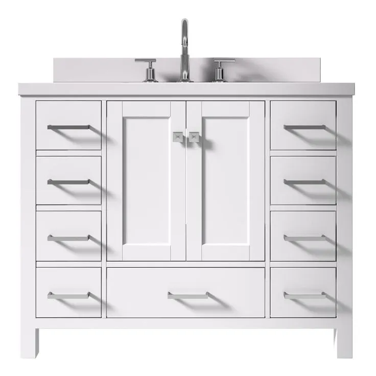 Cambridge 43 in. W x 22 in. D x 35 in. H Vanity in White with Quartz Vanity Top in White with Basin, photo 2 of 4