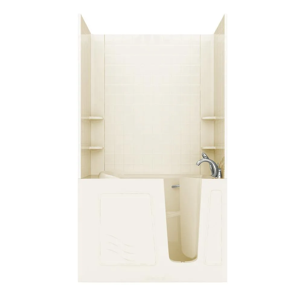 Rampart Nova Heated 5 ft. Walk-in Whirlpool Bathtub with 6 in. Tile Easy Up Adhesive Wall Surround in Biscuit, photo 16 of 33