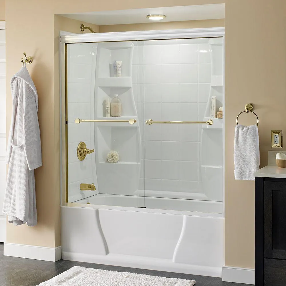 Crestfield 60 in. x 58-1/8 in. Semi-Frameless Traditional Sliding Bathtub Door in Bronze with Transition Glass, photo 12 of 67