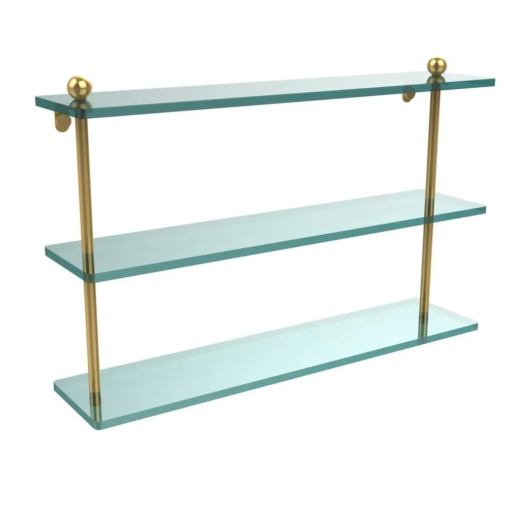 Allied Brass 22 in. L x 15 in. H x 5 in. W 3-Tier Clear Glass Bathroom Shelf in Satin Nickel, photo 6 of 16