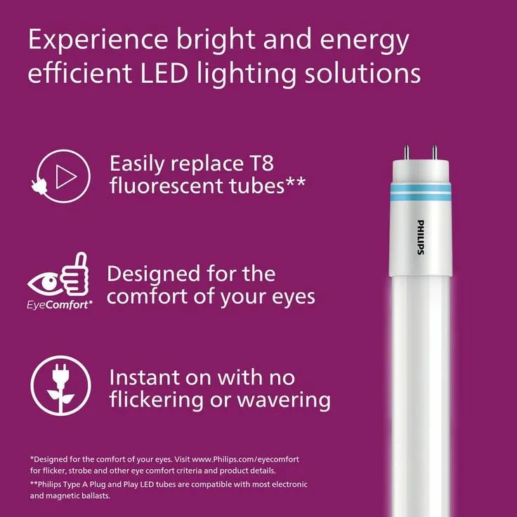 Philips 32-Watt T8/ 40-Watt T12 4 ft. Linear Replacement Universal Fit LED Tube Light Bulb Daylight (5000K) (2-Pack), photo 3 of 8