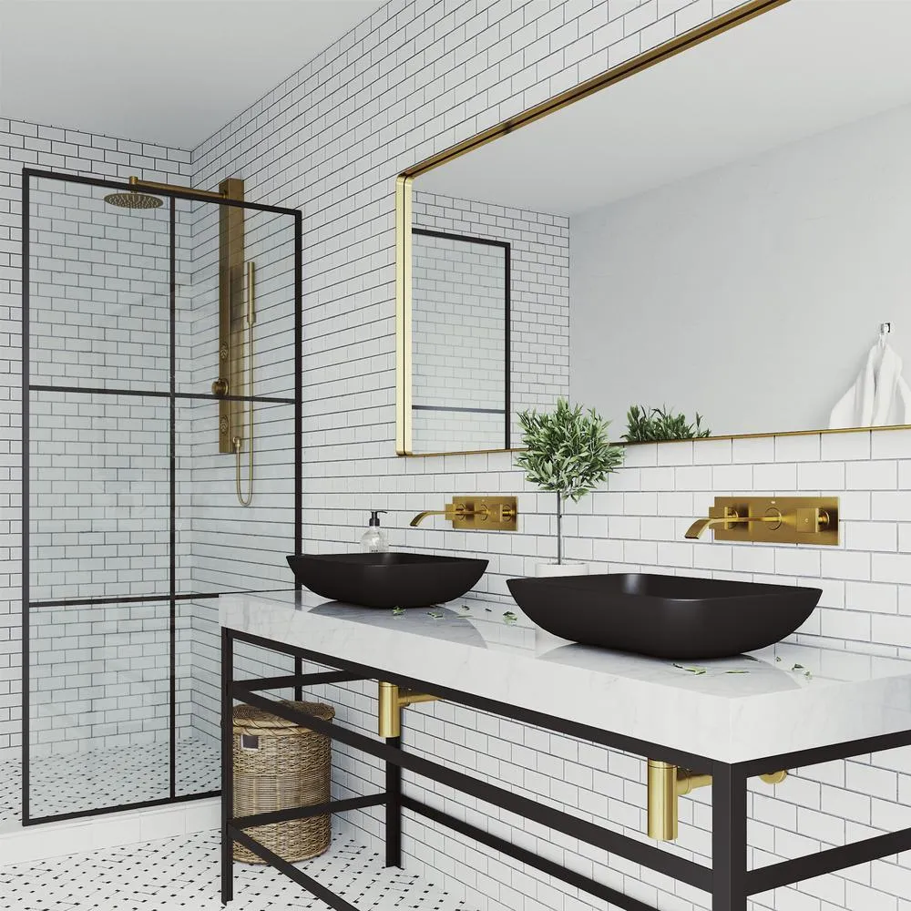 VIGO Sottile Glass Vessel Bathroom Sink in Black with Titus Faucet in Matte Gold, photo 3 of 3