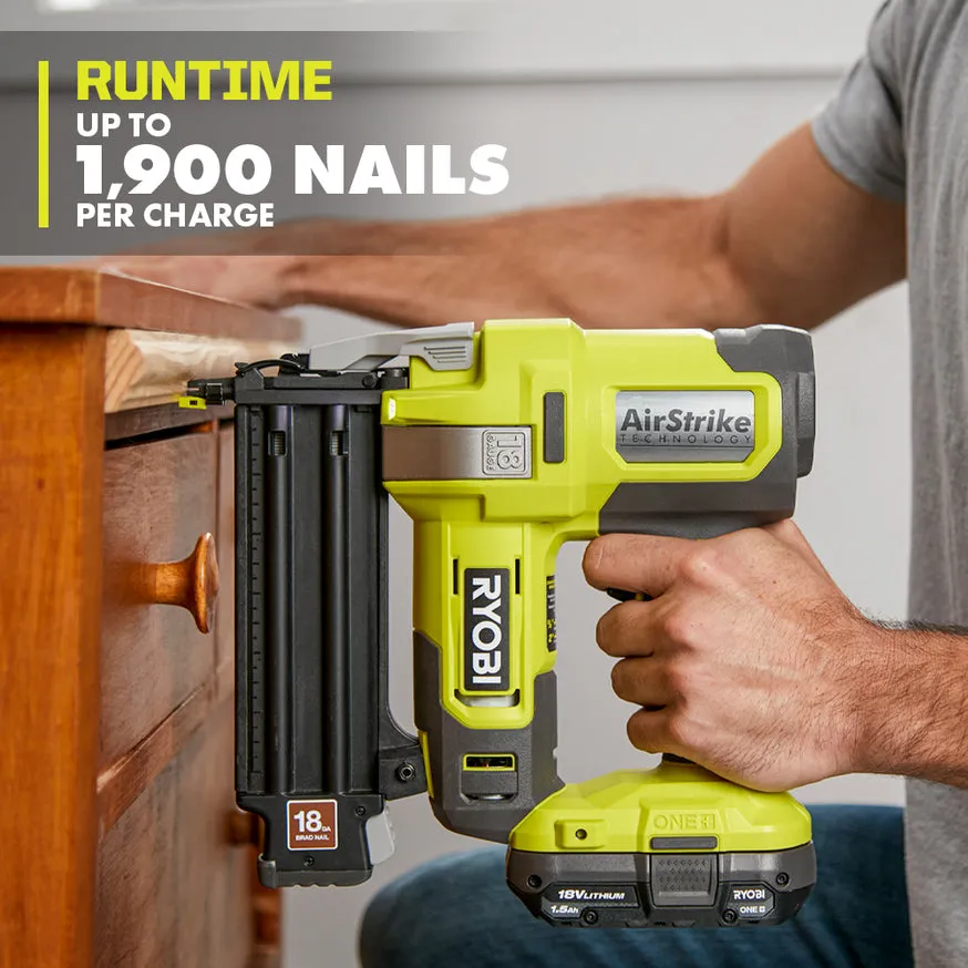 RYOBI 18V ONE+ AirStrike 18-Gauge Cordless Brad Nailer Kit with Sample Nails, 4.0 Ah Battery and Charger, photo 3 of 8